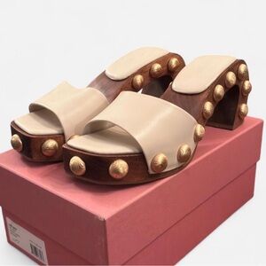 Cult Gaia Devora Gold Studded Mule Sandal in Off White